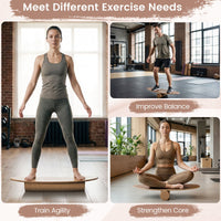 Wooden Balancing Board with Cork Roller and Storage Rack to Exercise and Build Core Strength