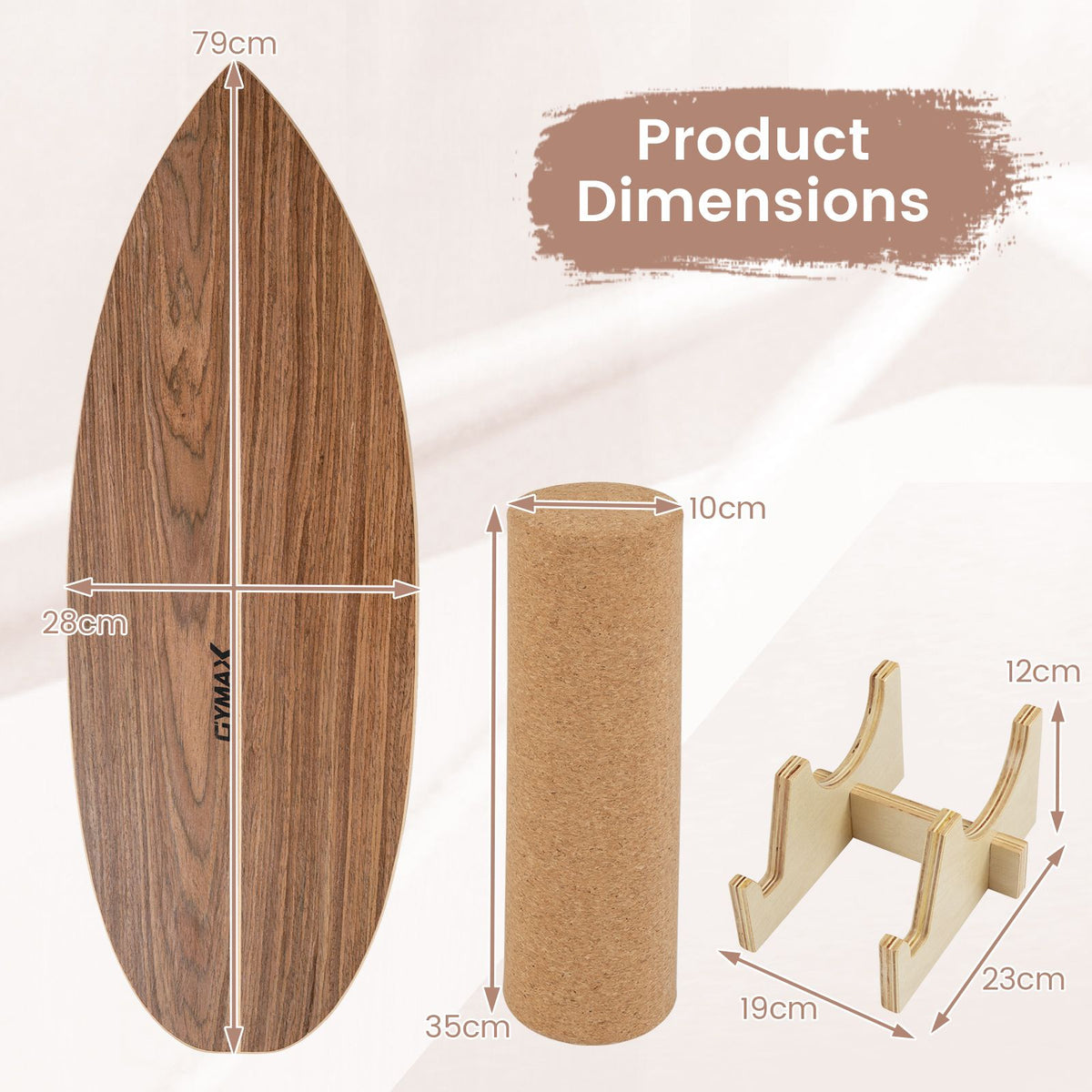 Wooden Balancing Board with Cork Roller and Storage Rack to Exercise and Build Core Strength