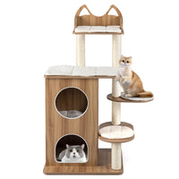 Wooden Cat Tree 48 Inch Cat Tower for Indoor Cats with 2-floor Condo