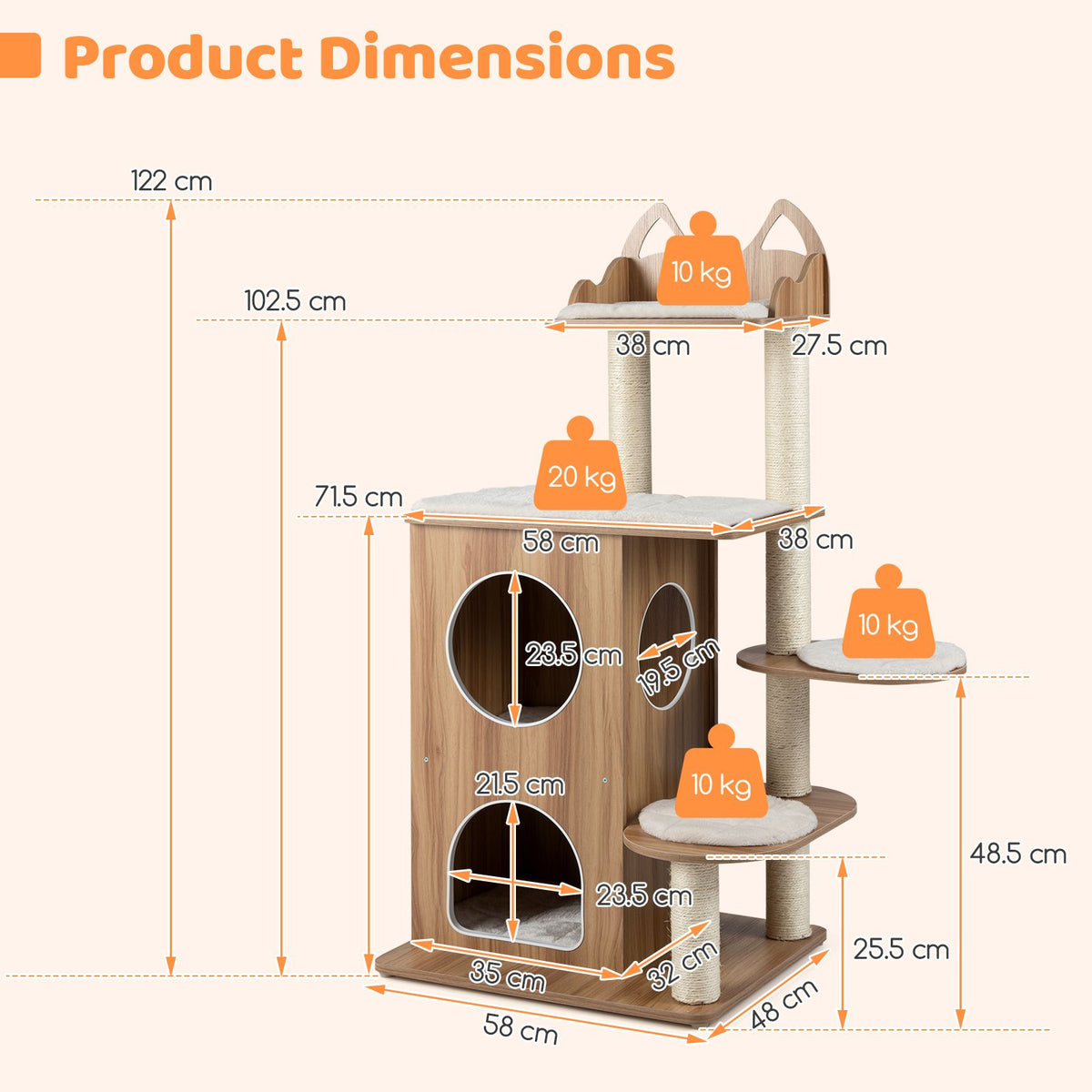 Wooden Cat Tree 48 Inch Cat Tower for Indoor Cats with 2-floor Condo