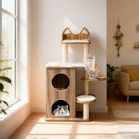 Wooden Cat Tree 48 Inch Cat Tower for Indoor Cats with 2-floor Condo