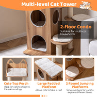 Wooden Cat Tree 48 Inch Cat Tower for Indoor Cats with 2-floor Condo