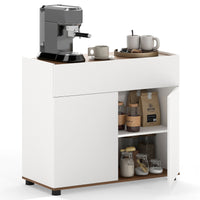 Wooden Coffee Bar Station Table with 1 Drawer and 2 Doors for Kitchen