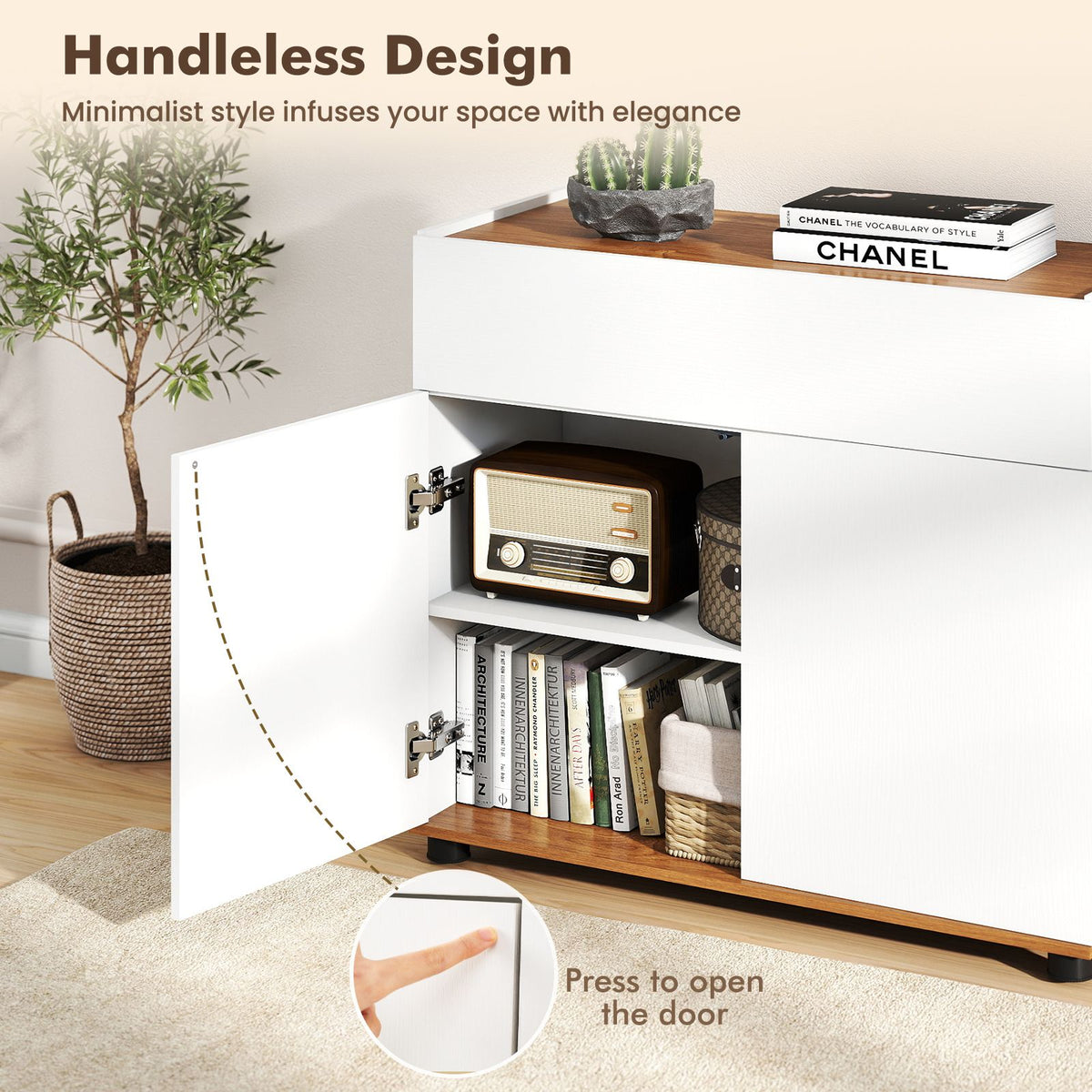 Wooden Coffee Bar Station Table with 1 Drawer and 2 Doors for Kitchen