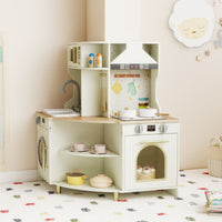 Wooden Corner Kitchen Playset with Working Faucet and Realist Sound