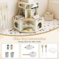 Wooden Corner Kitchen Playset with Working Faucet and Realist Sound