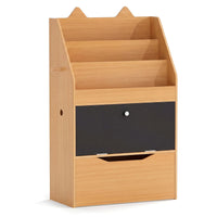 Wooden Kids Bookshelf and Toy Storage Toddler Book Rack with Movable Storage Drawer
