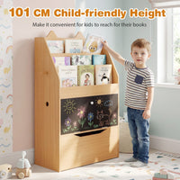 Wooden Kids Bookshelf and Toy Storage Toddler Book Rack with Movable Storage Drawer