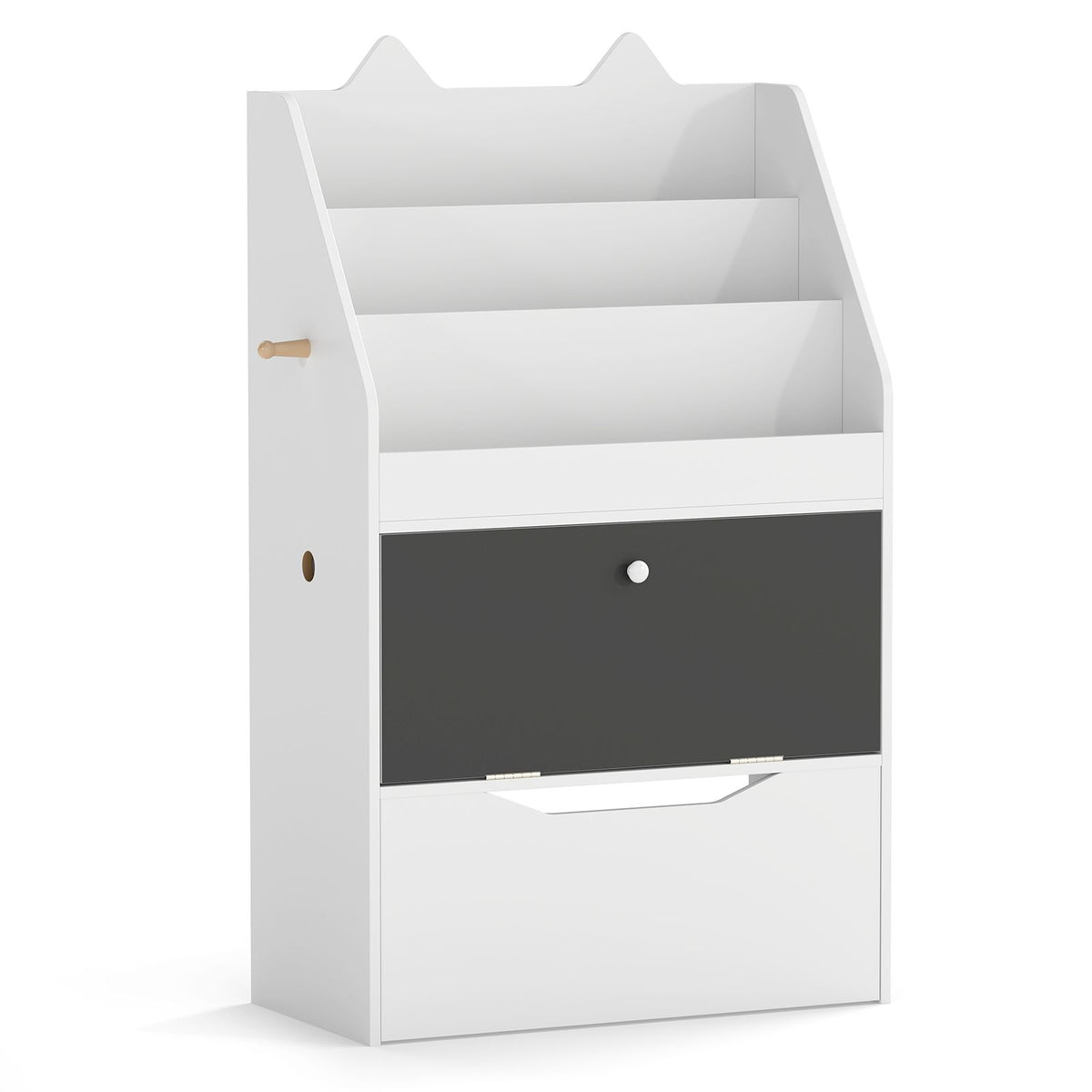 Wooden Kids Bookshelf and Toy Storage Toddler Book Rack with Movable Storage Drawer