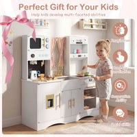 Wooden Kids Kitchen Playset with Microwave Sink for Ages 3+