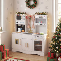 Wooden Kids Kitchen Playset with Microwave Sink for Ages 3+