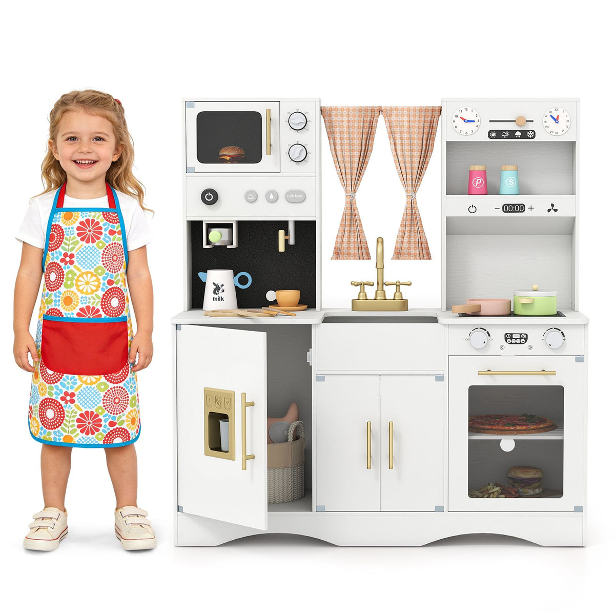 Wooden Kids Kitchen Playset with Microwave Sink for Ages 3+