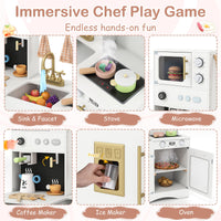 Wooden Kids Kitchen Playset with Microwave Sink for Ages 3+