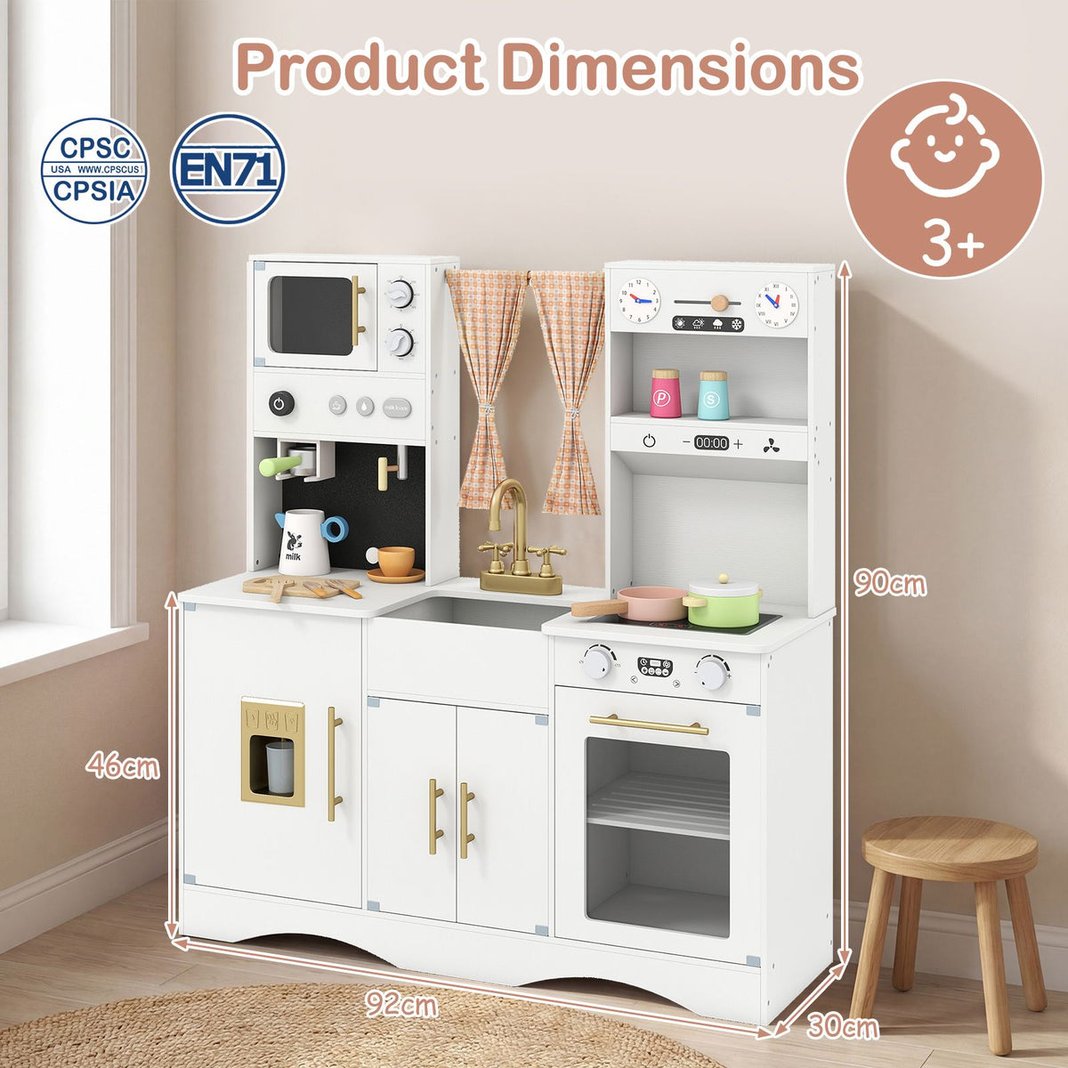 Wooden Kids Kitchen Playset with Microwave Sink for Ages 3+