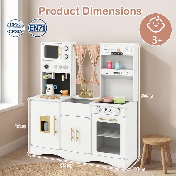 Wooden Kids Kitchen Playset with Microwave Sink for Ages 3+