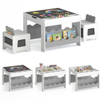 Wooden Kids Table and Chairs Set Multi-purpose Activity Table Set with Tabletop