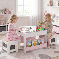 Wooden Kids Table and Chairs Set Multi-purpose Activity Table Set with Tabletop