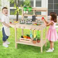 Wooden Kitchen Playset with Stoves and Flowerpots for Boys Girls 3+