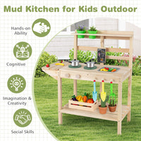 Wooden Kitchen Playset with Stoves and Flowerpots for Boys Girls 3+