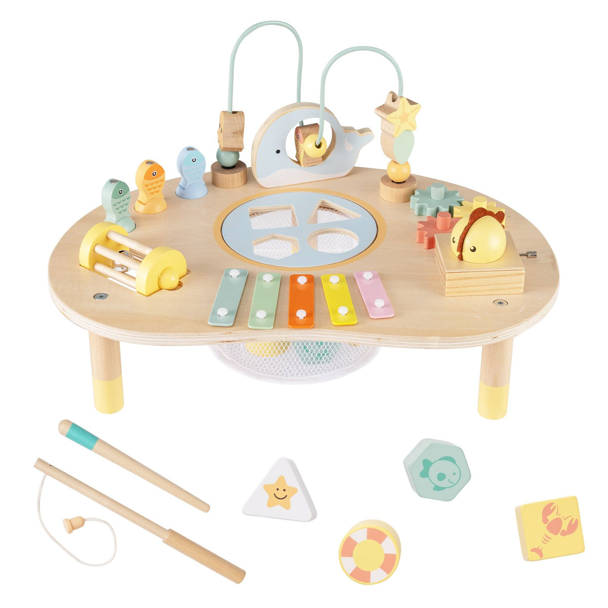 Wooden Musical Play Table with Bead Maze and Music Box for Boys and Girls
