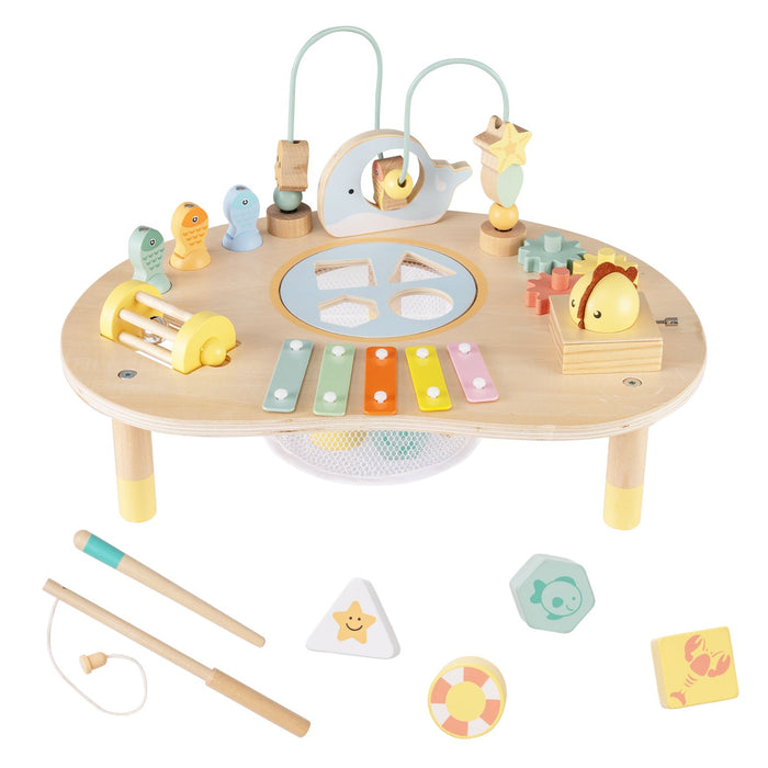 Wooden Musical Play Table with Bead Maze and Music Box for Boys and Girls
