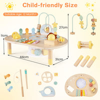 Wooden Musical Play Table with Bead Maze and Music Box for Boys and Girls