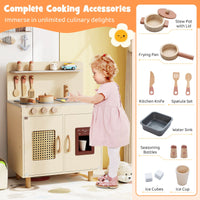 Wooden Pretend Kitchen Playset with Realistic Ice Maker and Accessories