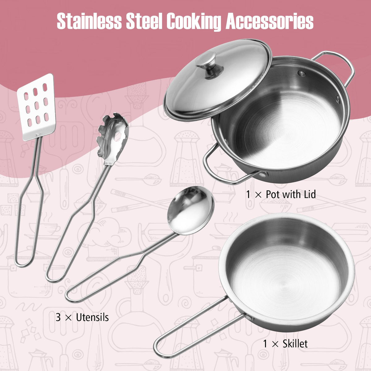 Wooden Toddler Kitchen Playset with Cookware Accessories for Kids