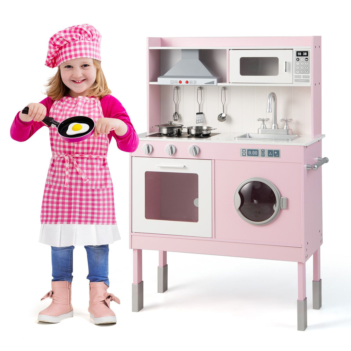 Wooden Toddler Kitchen Playset with Cookware Accessories for Kids