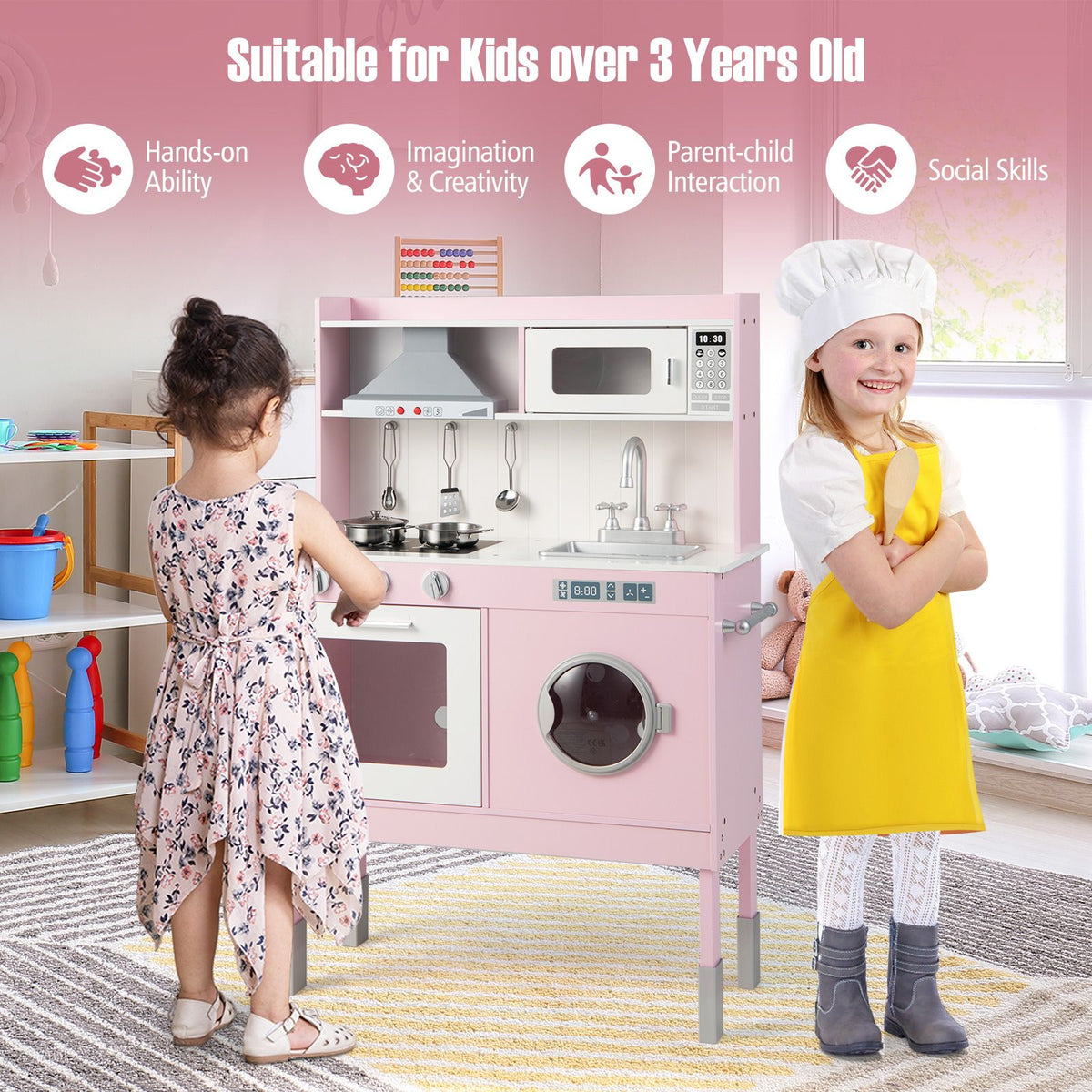 Wooden Toddler Kitchen Playset with Cookware Accessories for Kids
