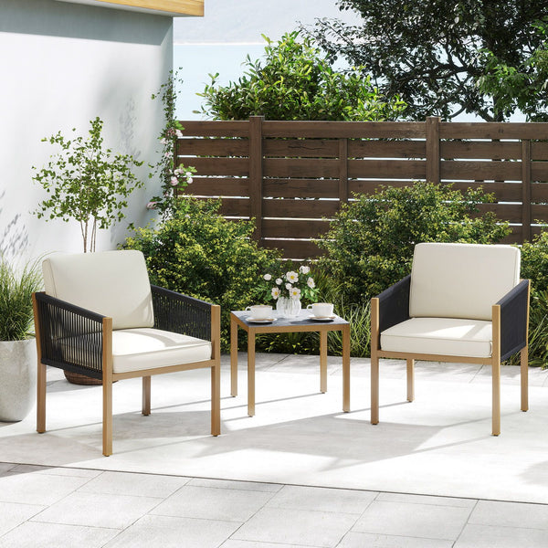 Woven Rope Outdoor Conversation Set with Cushions for Porch