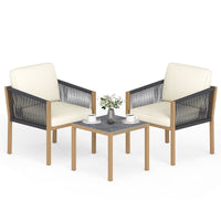 Woven Rope Outdoor Conversation Set with Cushions for Porch