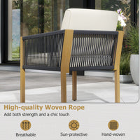 Woven Rope Outdoor Conversation Set with Cushions for Porch