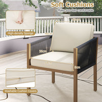 Woven Rope Outdoor Conversation Set with Cushions for Porch