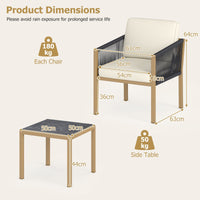 Woven Rope Outdoor Conversation Set with Cushions for Porch