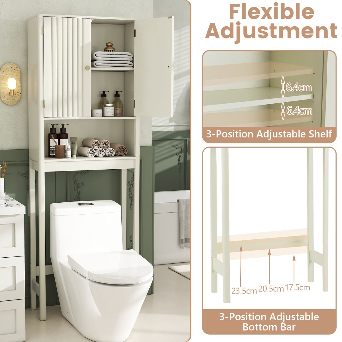 Above Toilet Bathroom Organizer with Fluted Doors