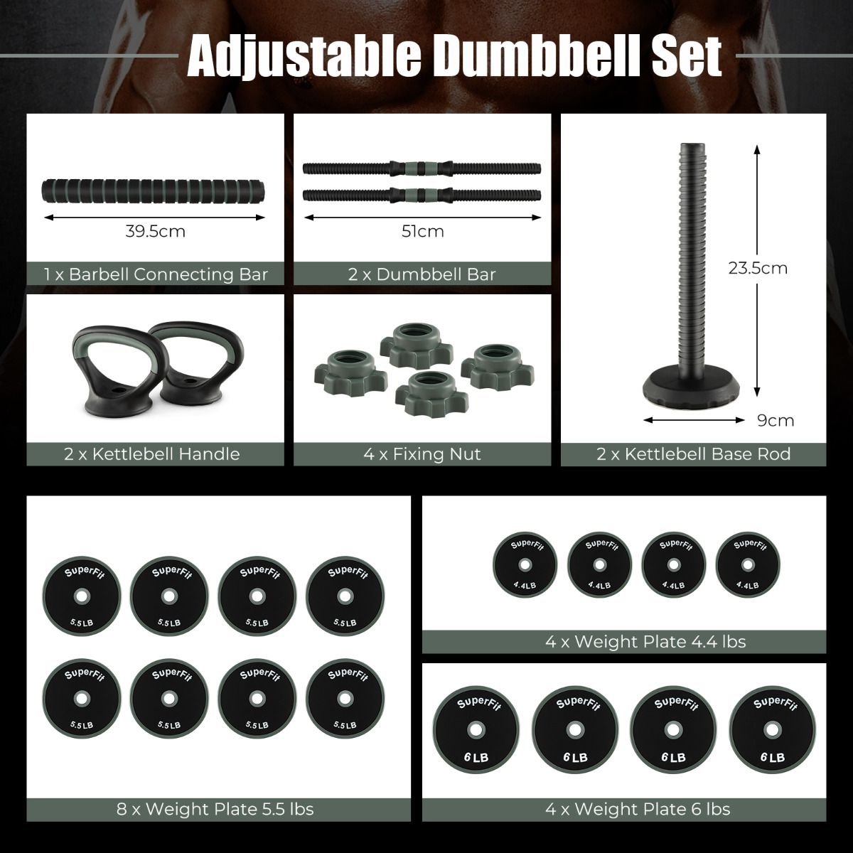 Adjustable Weight Dumbbell Set with Connector
