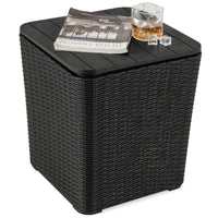 All-Weather Resin Side Table with Wicker-woven Accent and Detachable Lid