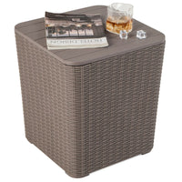 All-Weather Resin Side Table with Wicker-woven Accent and Detachable Lid