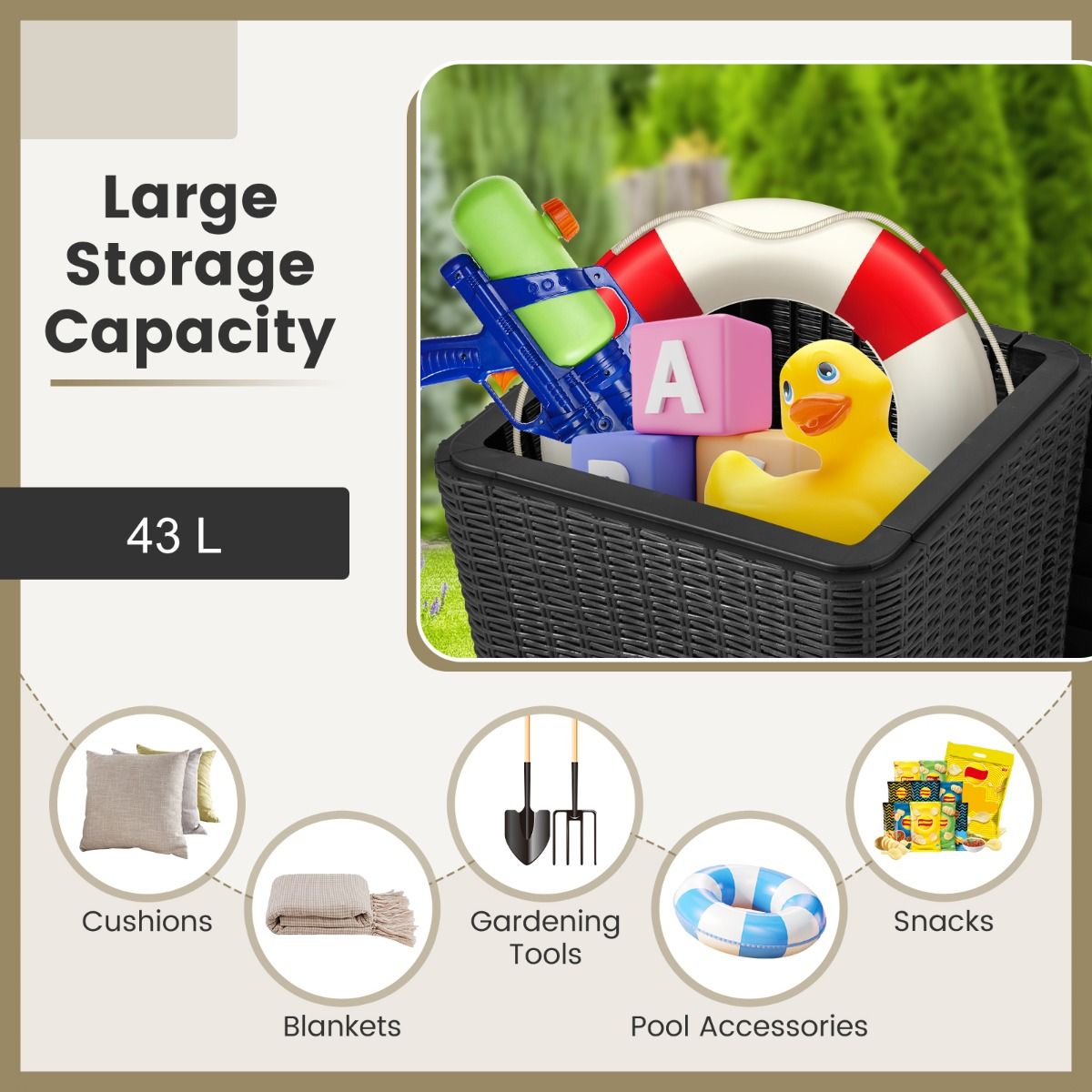 All-Weather Resin Side Table with Wicker-woven Accent and Detachable Lid