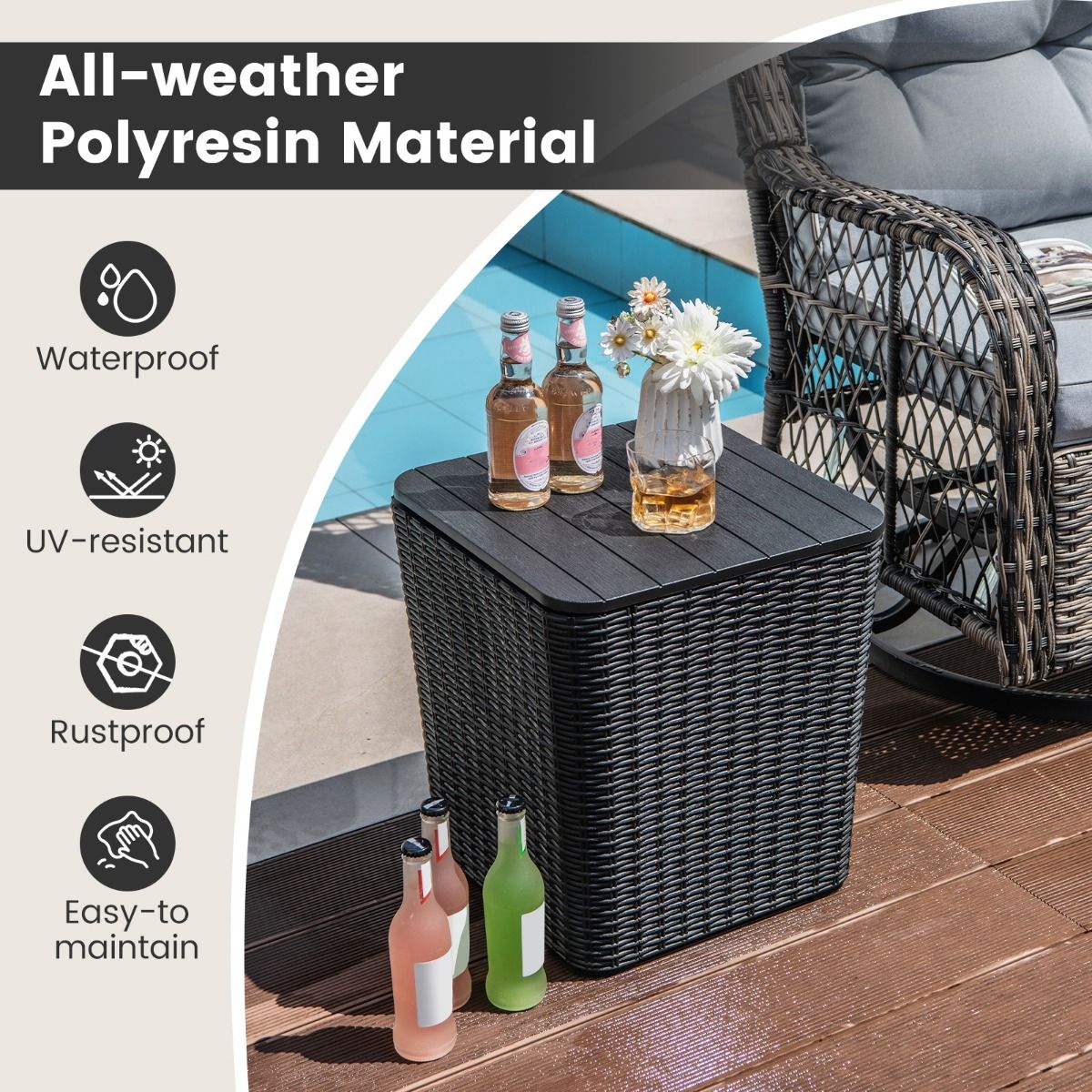 All-Weather Resin Side Table with Wicker-woven Accent and Detachable Lid
