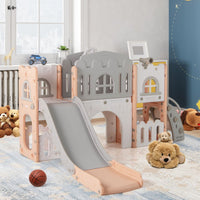 All in 1 L-shaped Toddle Slide with Tunnel and Basketball Hoop for Toddlers Age 1-3