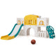 All in 1 L-shaped Toddle Slide with Tunnel and Basketball Hoop for Toddlers Age 1-3