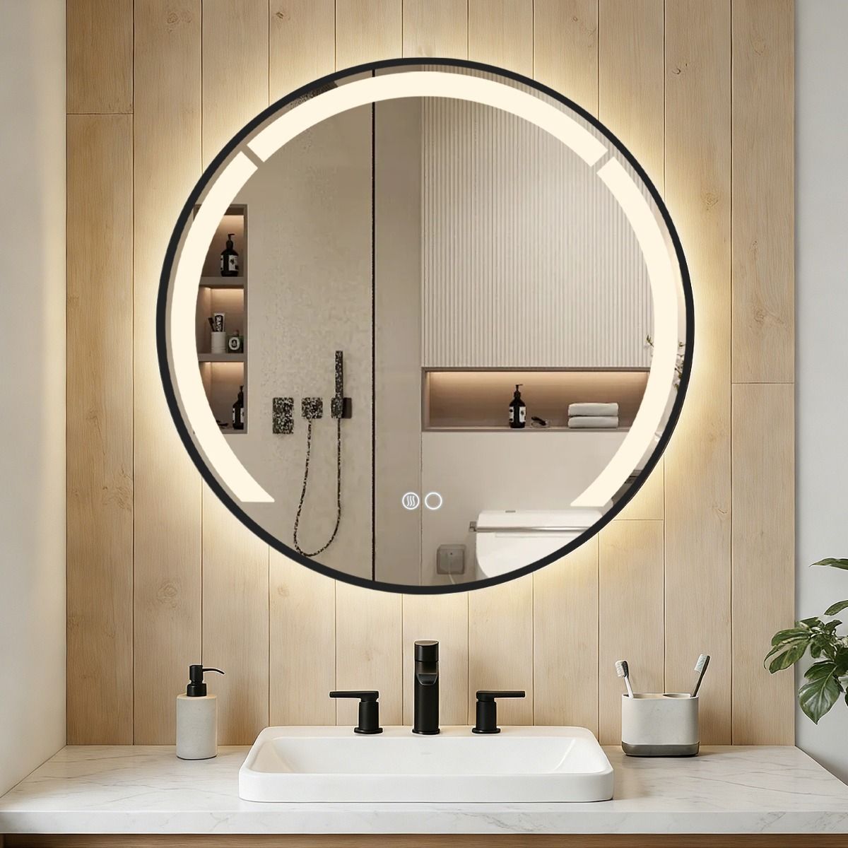 Aluminum Framed Circle Vanity Mirror with Anti-Fog Function and 3 Light Colors