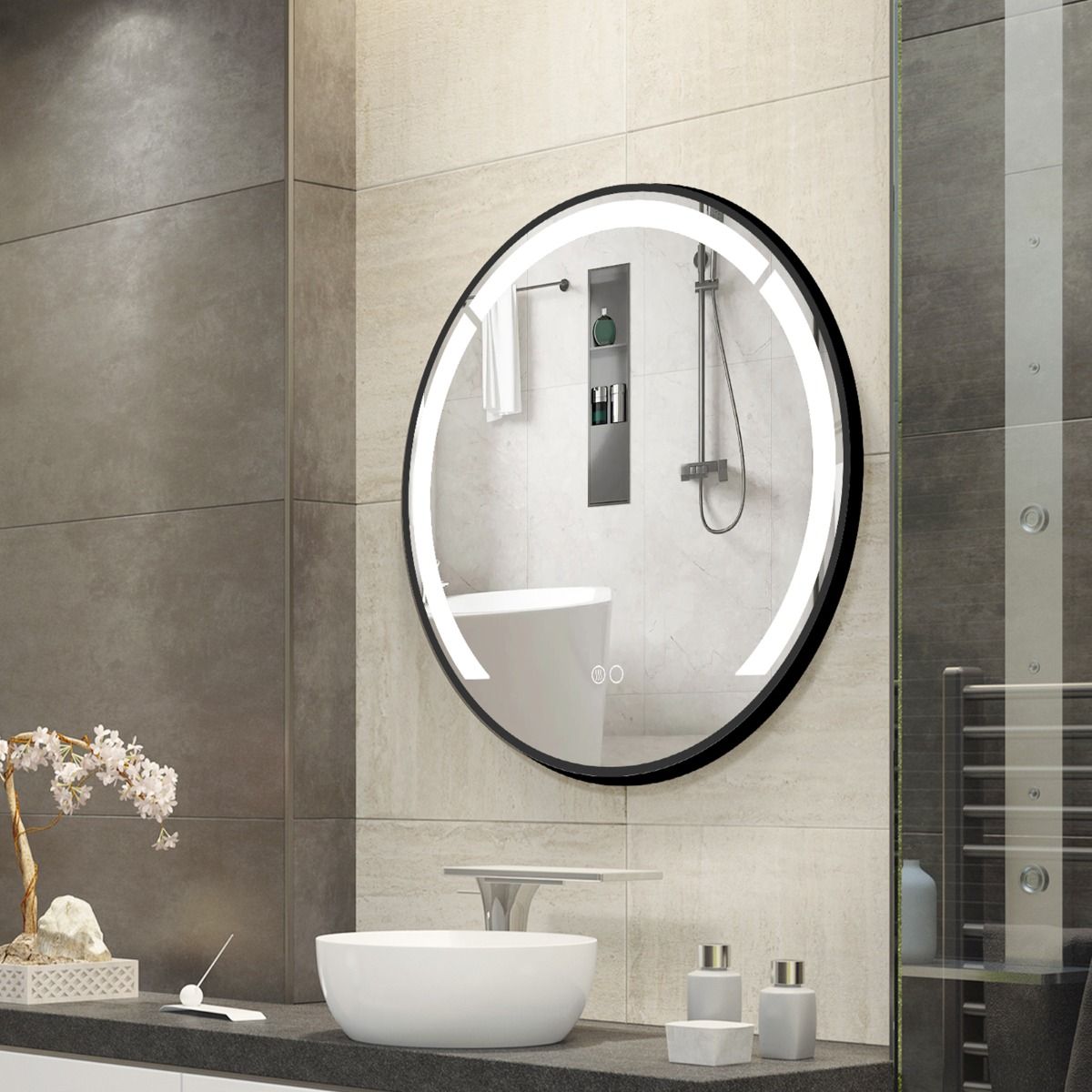 Aluminum Framed Circle Vanity Mirror with Anti-Fog Function and 3 Light Colors