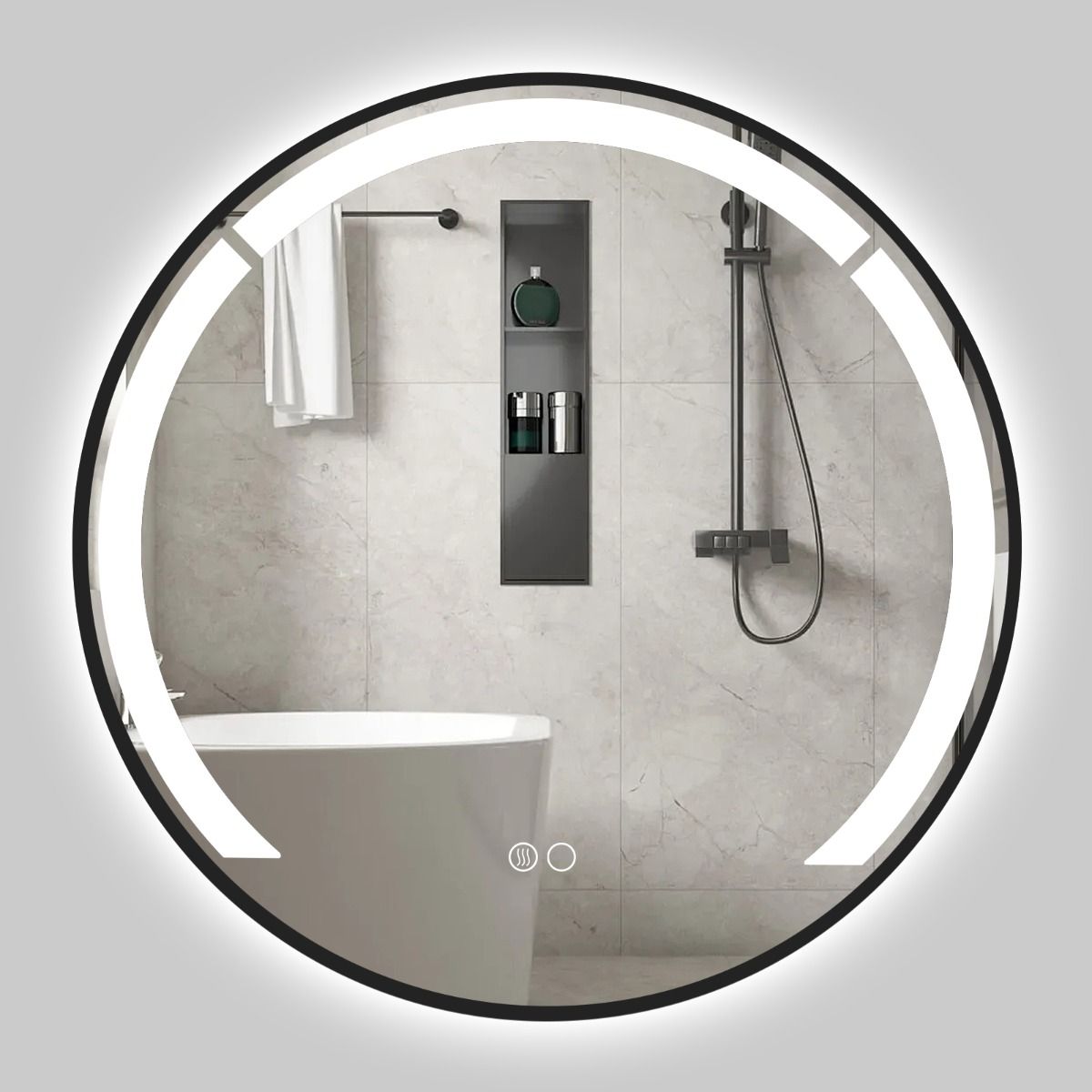 Aluminum Framed Circle Vanity Mirror with Anti-Fog Function and 3 Light Colors