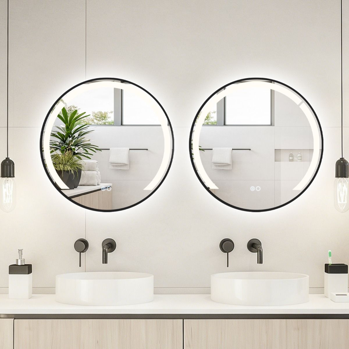 Aluminum Framed Circle Vanity Mirror with Anti-Fog Function and 3 Light Colors