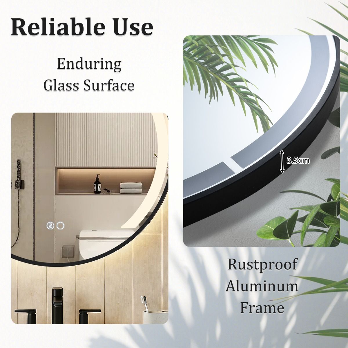 Aluminum Framed Circle Vanity Mirror with Anti-Fog Function and 3 Light Colors