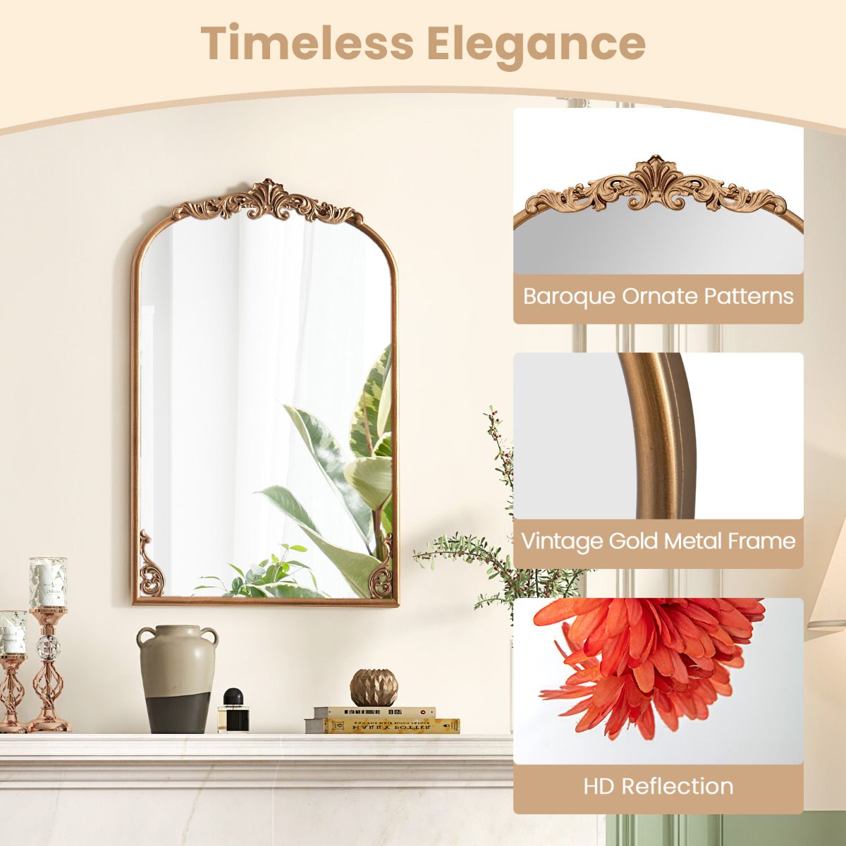 Antique Wall Mounted Mirrors with Metal Frame for Bathroom