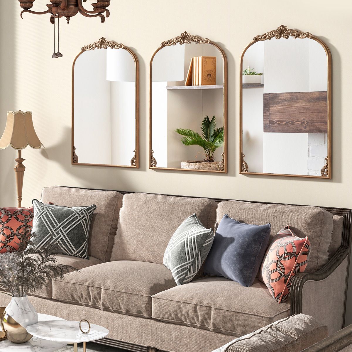 Antique Wall Mounted Mirrors with Metal Frame for Bathroom